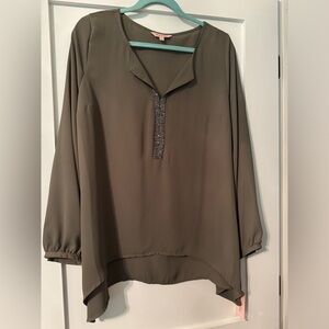 Juicy Couture olive colored top with rhinestones at front
